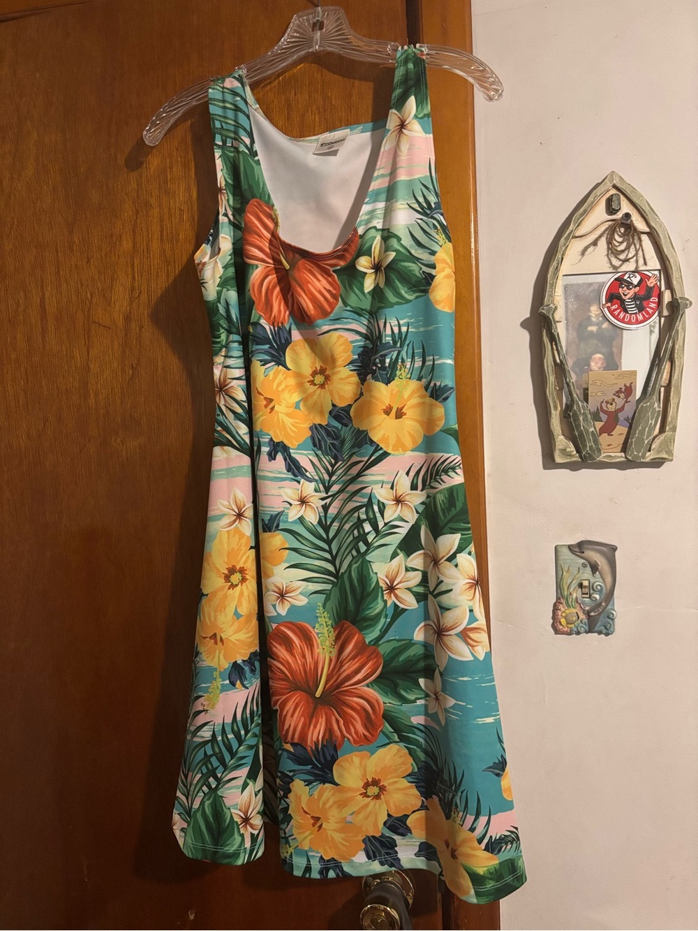 Tropical Floral Scoop Neck Midi Skater Flare Dress